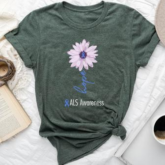 Als Awareness Month Blue Sunflower Ribbon Als Warrior Bella Canvas T-shirt - Seseable