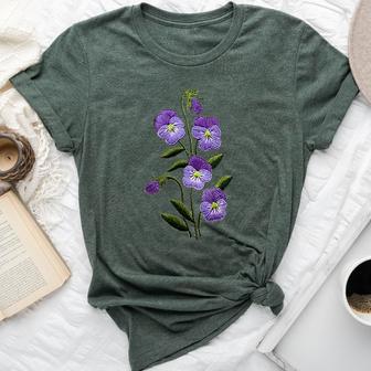 Alzheimer Purple Floral Pansy Dementia Alzheimer's Awareness Bella Canvas T-shirt - Thegiftio UK