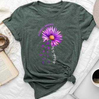 Alzheimer's Awareness Sunflower Purple Ribbon Support Womens Bella Canvas T-shirt - Monsterry CA