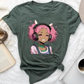 Anime And Music Black Girl Anime Merch Afro African American Bella Canvas T-shirt - Thegiftio UK