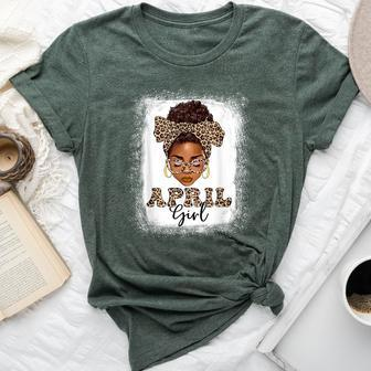April Girls Afro Messy Bun Bleached Black Birthday Bella Canvas T-shirt - Seseable