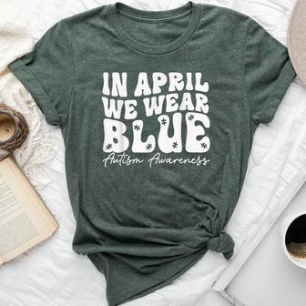 In April We Wear Blue Groovy Autism Awareness Bella Canvas T-shirt - Monsterry DE