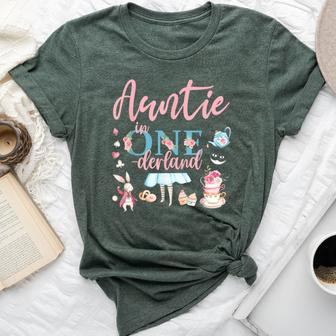 Auntie Of The 1St Birthday Girl Auntie In Onderland Family Bella Canvas T-shirt - Seseable