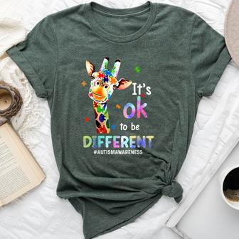 Autism Awareness Acceptance Giraffe Its Ok To Be Different Bella Canvas T-shirt - Monsterry