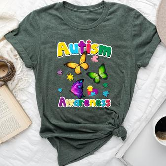 Autism Awareness Butterfly Puzzle Pieces Bella Canvas T-shirt - Monsterry