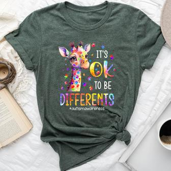 Autism Awareness Cute Giraffe Animal It's Ok To Be Different Bella Canvas T-shirt - Seseable