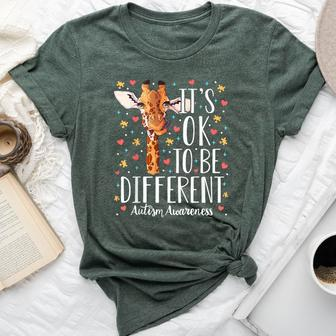 Autism Awareness Giraffe It's Ok To Be Different Autistic Bella Canvas T-shirt - Seseable