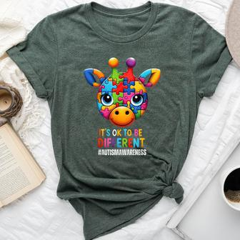 Autism Awareness Giraffe It's Ok To Be Different Bella Canvas T-shirt | Mazezy