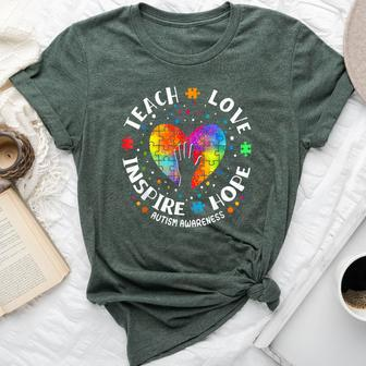 Autism Awareness Teacher Heart Teach Hope Love Inspire Hand Bella Canvas T-shirt | Mazezy