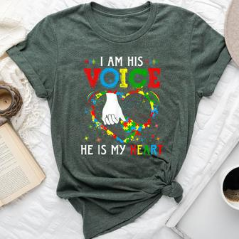 Autism Awareness I Am His Voice Mom And Son He Is My Heart Bella Canvas T-shirt - Thegiftio