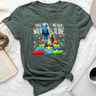 Autism Dad Support Autism Girl You Will Never Walk-Alone Bella Canvas T-shirt - Monsterry