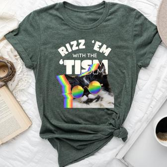 Autism Rizz Em With The Tism Meme Autistic Cat Rainbow Bella Canvas T-shirt - Seseable