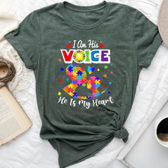 Autism Mom I'm His Voice He Is My Heart Autism Awareness Bella Canvas T-shirt - Seseable