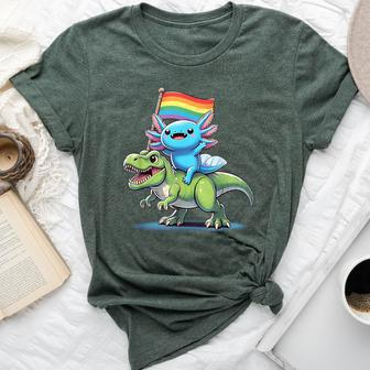 Axolotl Dinosaur Rainbow Flag Pride Gay Lesbian Proud Ally Bella Canvas T-shirt - Seseable