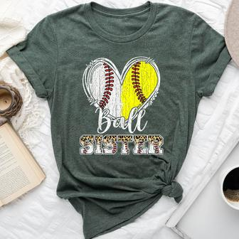 Ball Sister Heart Baseball Softball Sister Bella Canvas T-shirt - Seseable