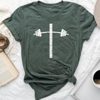 Barbell Dumbbell Cross Christian Jesus Gym Workout Lifting Bella Canvas T-shirt - Monsterry CA