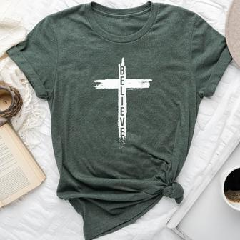 Believe Christian Cross Jesus Christ Christians Women Bella Canvas T-shirt | Mazezy UK