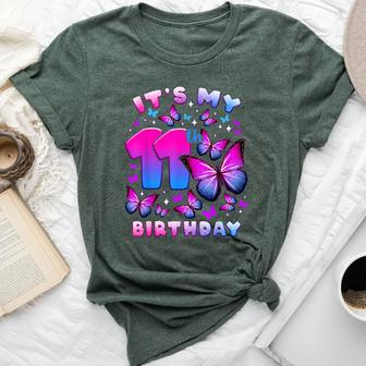 Birthday Girl 11 Year Old Butterfly Number 11 Bella Canvas T-shirt - Thegiftio UK