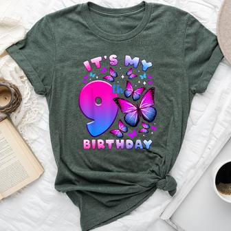 Birthday Girl 9 Year Old Butterfly Number 9 Bella Canvas T-shirt - Thegiftio UK