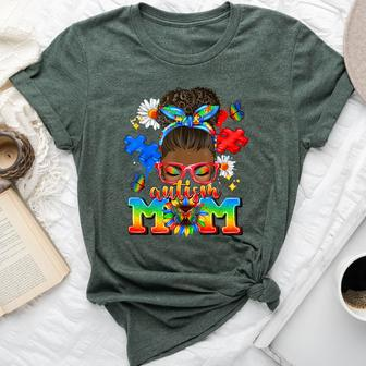 Black Afro American Autism Awareness Mom African Autism Bella Canvas T-shirt - Seseable