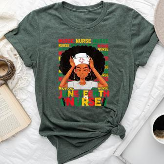 Black Woman Nurse Afro Retro Junenth Girl Scrub Top Bella Canvas T-shirt - Seseable