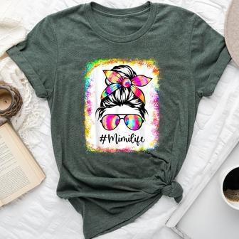Bleached Mimi Life Messy Bun Tie Dye Glasses Mother's Day Bella Canvas T-shirt - Seseable