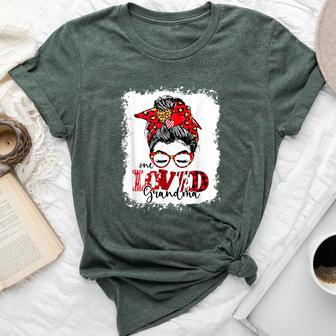 Bleached One Loved Grandma Messy Bun Cute Valentines Womens Bella Canvas T-shirt - Monsterry CA