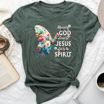 Blessed By God Loved By Jesus Floral Butterfly Christian Bella Canvas T-shirt - Monsterry CA