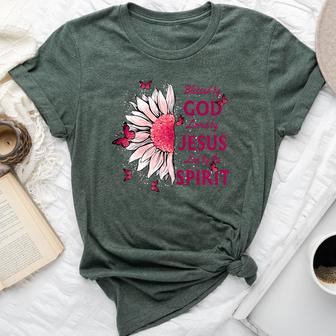 Blessed By God Loved By Jesus Pink Sunflower And Butterfly Bella Canvas T-shirt - Monsterry AU