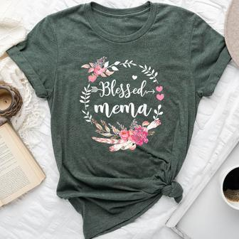 Blessed Mema Thanksgiving Floral Mother's Day Bella Canvas T-shirt - Seseable