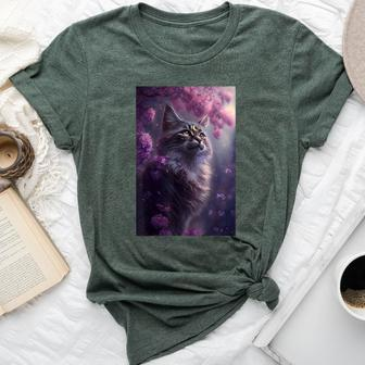 Boho Black Cat Retro Witchy Crescent Moon Purple Lavender Bella Canvas T-shirt - Monsterry