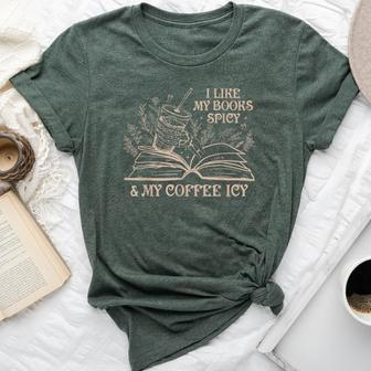 I Like My Books Spicy And My Coffee Icy Book Library Reading Bella Canvas T-shirt - Seseable
