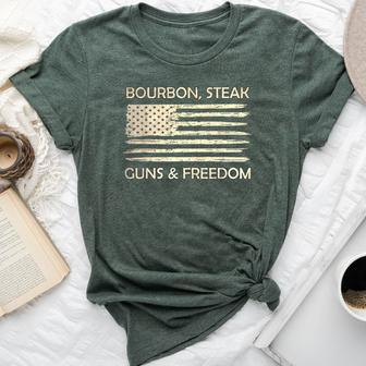 Bourbon Steak Guns & Freedom Usa American Flag Whiskey Bella Canvas T-shirt - Monsterry DE