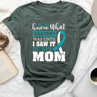 Bravery Mom Cervical Cancer Awareness Ribbon Bella Canvas T-shirt - Monsterry UK