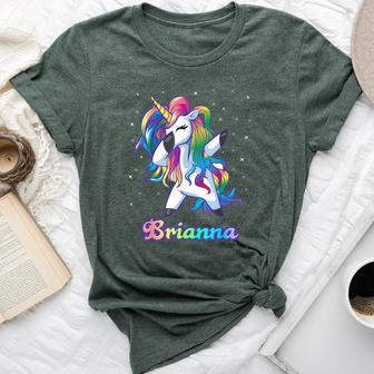 Brianna Name Personalized Custom Rainbow Unicorn Dabbing Bella Canvas T-shirt - Seseable