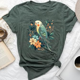 Budgie Parakeet Bird Mom Budgerigar Parrot Vintage Flower Bella Canvas T-shirt - Monsterry UK