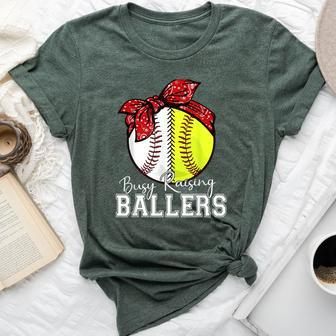 Busy Raising Ballers Softball Baseball Mama Mom Bella Canvas T-shirt - Monsterry CA