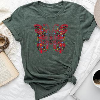 Butterfly Red Buffalo Plaid Christmas Tree Lights Bella Canvas T-shirt - Monsterry AU