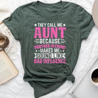 Call Me Aunt Partner In Crime Bad Influence Family Bella Canvas T-shirt - Thegiftio UK