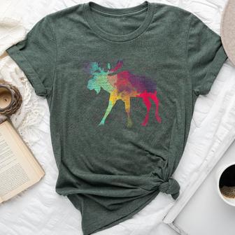 Canadian Wildlife Animal Alaska Elk Antlers Colorful Moose Bella Canvas T-shirt - Monsterry AU