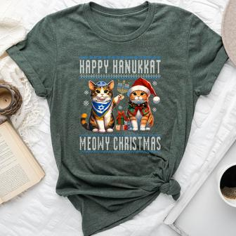 Cat Merry Christmas Happy Hanukkah Jewish Christian Bella Canvas T-shirt - Seseable