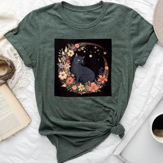 Cat Moon Floral Flowers Graphic Bella Canvas T-shirt - Monsterry DE