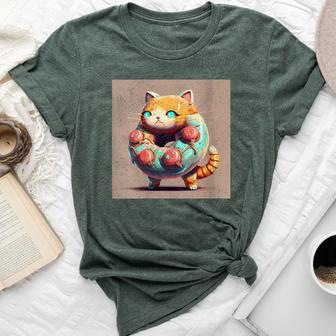 Cat Robot Donut Bella Canvas T-shirt - Monsterry
