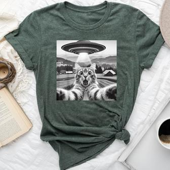 Cat Selfie With Alien Ufo Cat For Kid Bella Canvas T-shirt - Seseable
