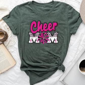 Cheer Mom Hot Pink Black Leopard Letters Cheer Pom Poms Bella Canvas T-shirt - Monsterry UK