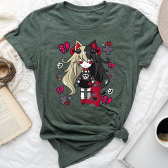 Chibi Kawaii Emo Pastel Goth Girl With Sad Bunny Bella Canvas T-shirt - Seseable