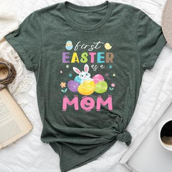 Chick Bunny Flowers Happy First Easter Day As A Mom Mother Bella Canvas T-shirt - Monsterry DE