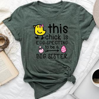 This Chick Eggspecting Big Sister Easter Pregnancy Girls Kid Bella Canvas T-shirt - Seseable