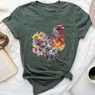 Chicken Aesthetic Flowers Cute Cottagecore Floral Chicken Bella Canvas T-shirt - Seseable