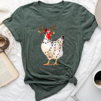 Chicken Christmas Lights Reindeer Santa Hat Chicken Xmas Bella Canvas T-shirt - Thegiftio